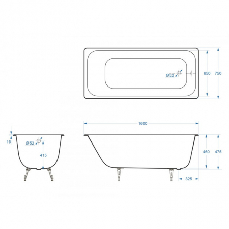 Чугунная ванна Delice Aurora 1600х750 с антискользящим покрытием