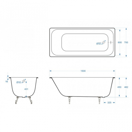 Чугунная ванна Delice Aurora 1500х700