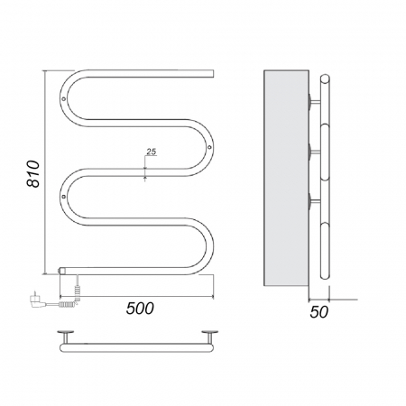 Полотенцесушитель электрический Domoterm DMT 103-25 50x81 EK L, хром