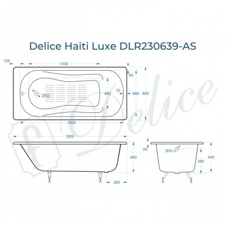 Чугунная ванна Delice Haiti Luxe 180х80 с антискользящим покрытием