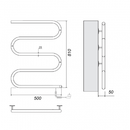 Полотенцесушитель электрический Domoterm DMT 103-25 50x81 EK R, хром