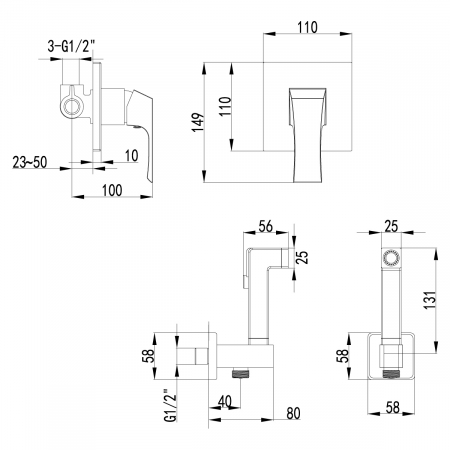 Смеситель с гигиеническим душем встраиваемый Lemark Unit LM4519C