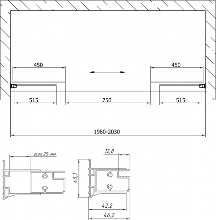 Душевая дверь в нишу Vegas Glass Z2P NOVO h2000 200 01 01